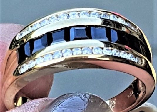 Safir - Diamant ring i Guld