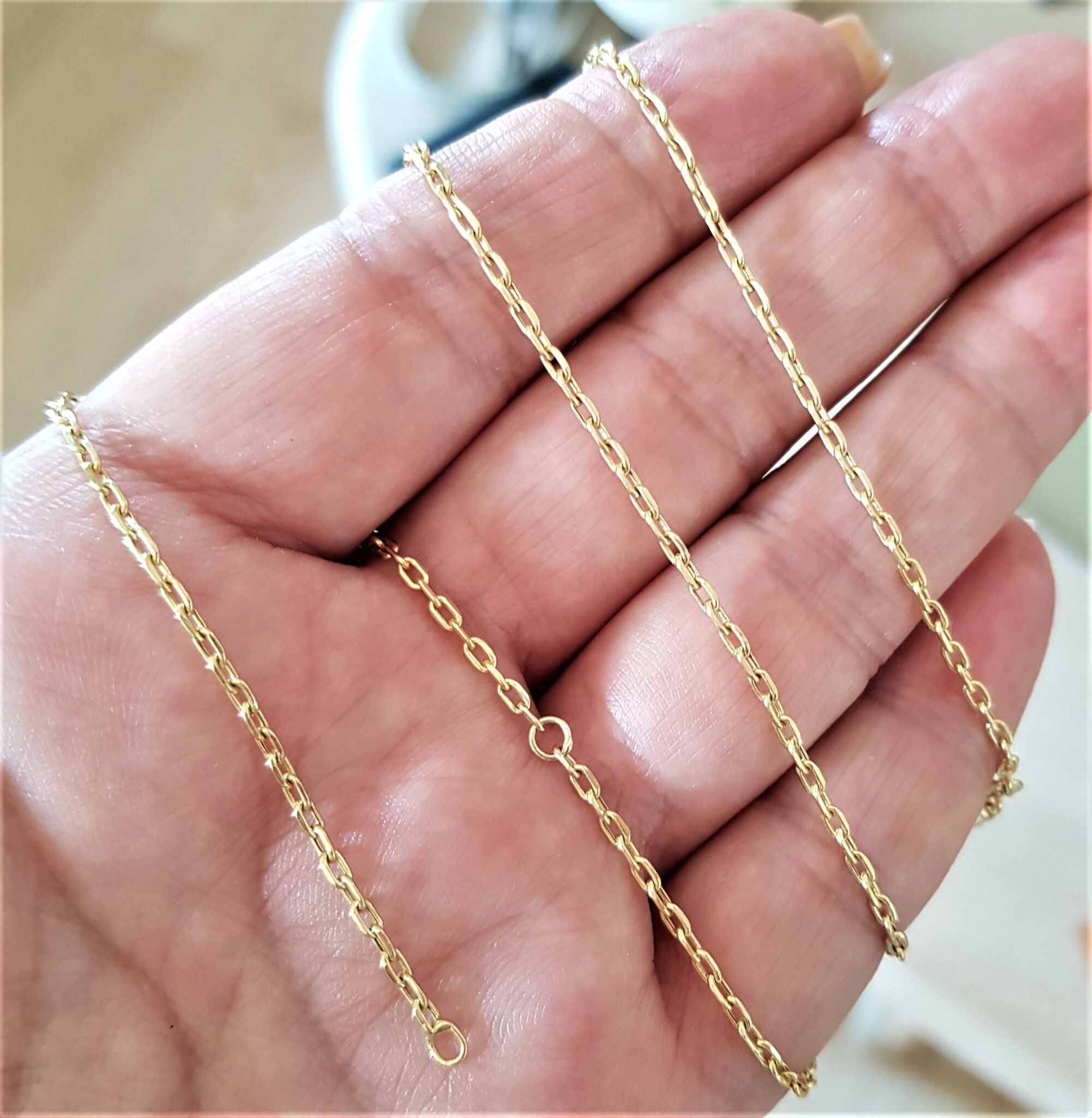 Svømmepøl dramatisk Landskab justerbar anker halskæde på 2,2 g. i 14 karat guld fra 42 cm. til 45,3 cm  og 56 cm.