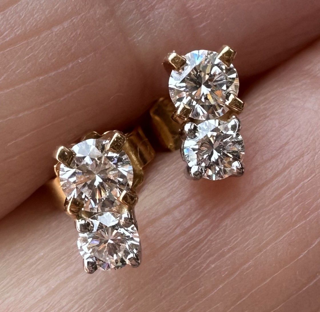 dobbelt øreringe i guld og hvidguld m. diamanter